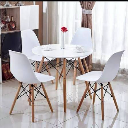 Wooden dining table 4 chairs round gallery image
