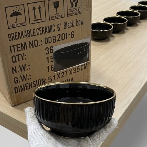 Smp ddb201-6 6 black bowl gold edge