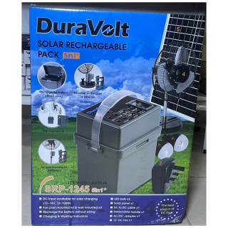 Duravolt solar rechargeable pack SRP 1245 5 in 1+ with 12' dc table fan LA030J4